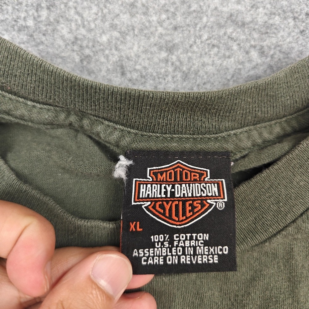 Vintage Harley-Davidson Shirt Mens XL Green American Flag Flames Graphic Tee - Picture 6 of 13